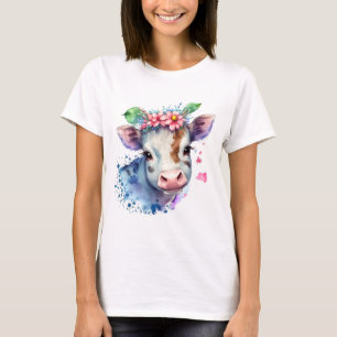 T-shirt une tête de vache originale avec des fleurs.
