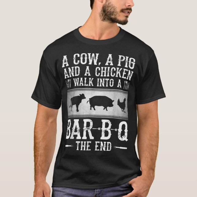 T-shirt Une Vache, Un Cochon Et Un Poulet Se Promènent Dan (Devant)