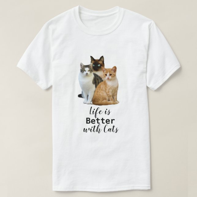 T-shirt Une vie meilleure avec des chats / Amoureux des ch (Design devant)