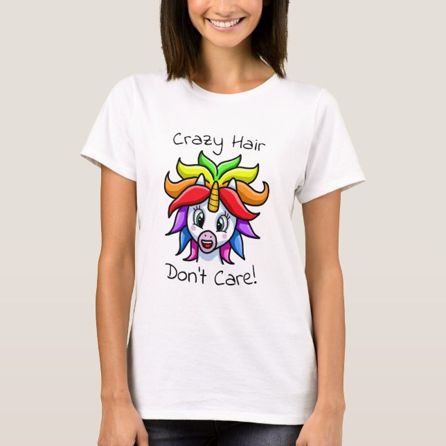 T-shirt Unicorn Crazy Hair s'en fiche (Devant)