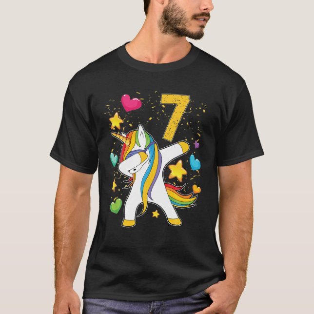 T-shirt Unicorn Dabbing 7E Anniversaire Cadeau Classique (Devant)