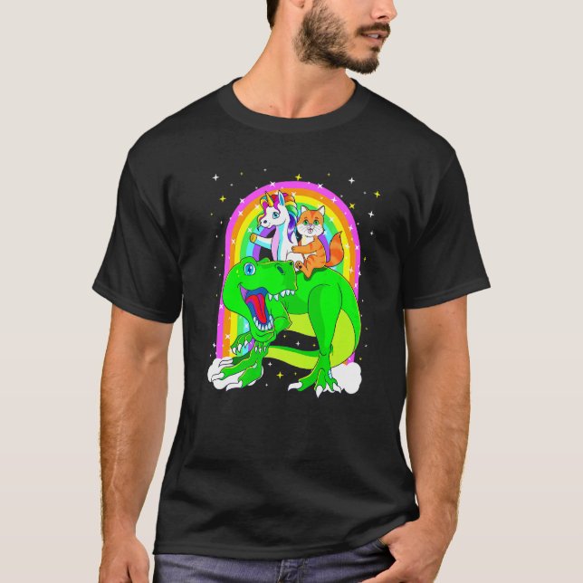 T-shirt Unicorn équitation Trex Dinosaur Chat Space Kitten (Devant)