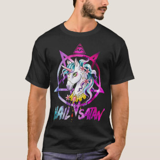 T-shirt Unicorn Hail Satan Death Metal Rainbow Rave Hommes