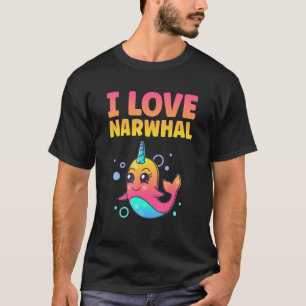 T-shirt Unicorn I Love Narwhal Arc-en-ciel Enfants Garçon