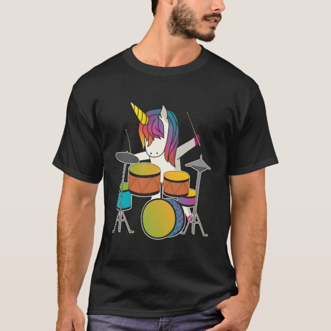 T-shirt Unicorn Jouer des tambours Magique Drummer Musique (Devant)