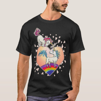T-shirt Unicorn Love Heart Rainbow Valentine's Day Cute Gi