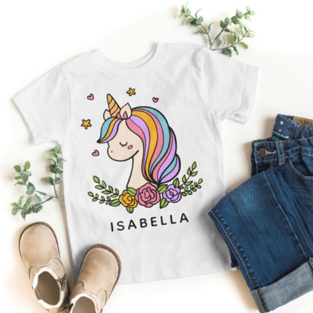 T-shirt Unicorn mignon Whimsical Girl Nom personnalisé (Créateur téléchargé)