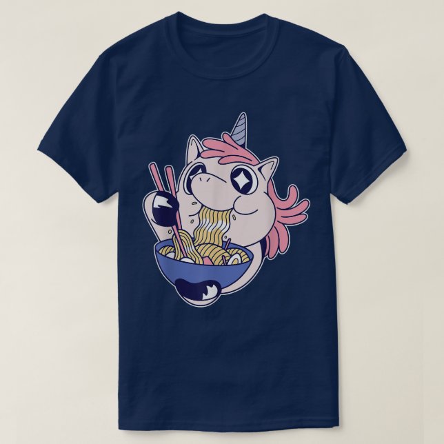T-shirt Unicorn mignonne manger Ramen Noodles Kawaii - Fun (Design devant)