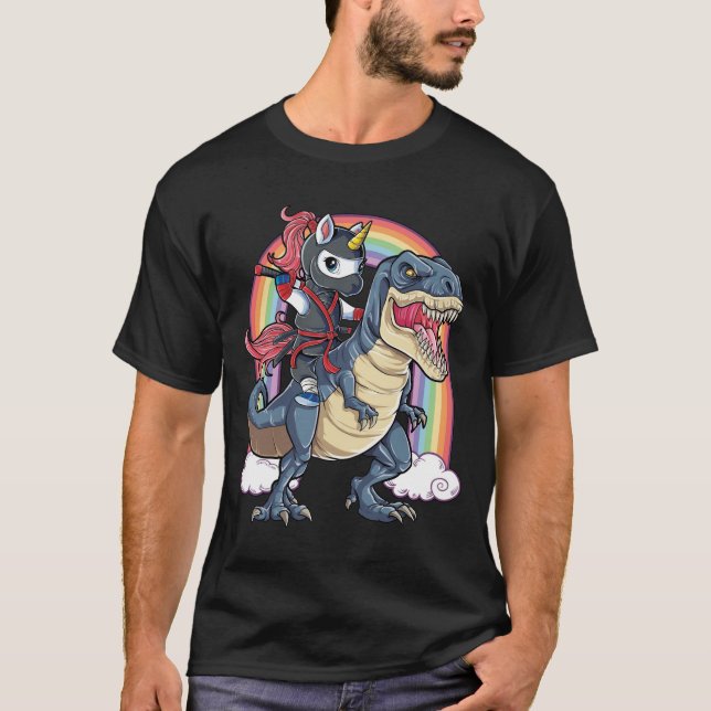 T-shirt Unicorn Ninja équitation Dinosaur (Devant)