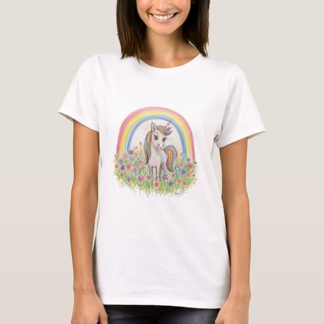 T-shirt Unicorn rainbow flower (Devant)
