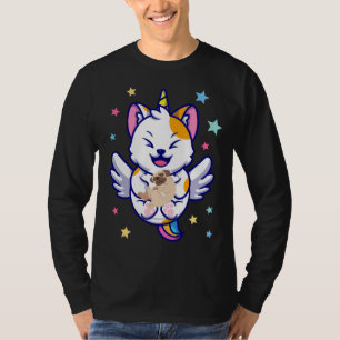 T-shirt Unicorn tenant Carlin de chien Kawaii Anime Men LS