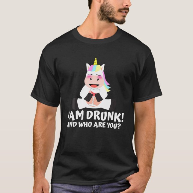 T-shirt Unicorn Vin Verre Drunk Alcool Party (Devant)