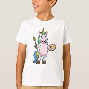 T-shirt Unicorne à la peinture avec pinceau et couleur
