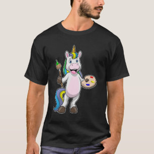 T-shirt Unicorne à la peinture avec pinceau et couleur
