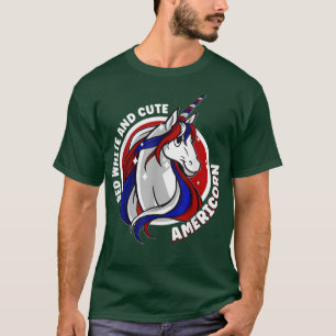 T-shirt Unicorne Américaine 4 juillet Rouge Blanc Et Cute
