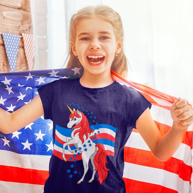 T-shirt Unicorne Américaine Patriotique Bleu Rouge (Créateur téléchargé)