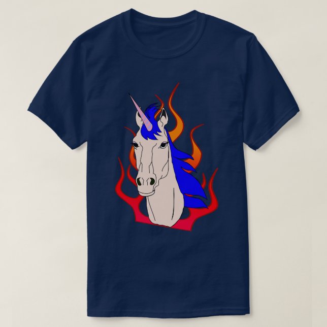 T-shirt Unicorne avec flammes (Design devant)