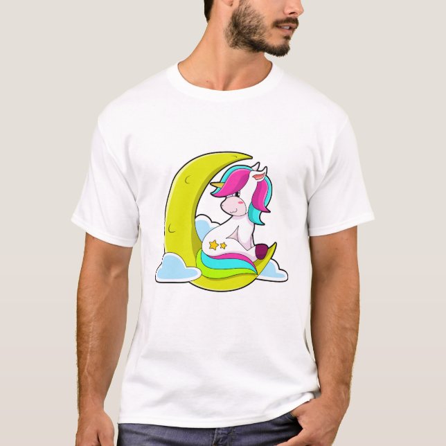T-shirt Unicorne avec nuages et lune (Devant)