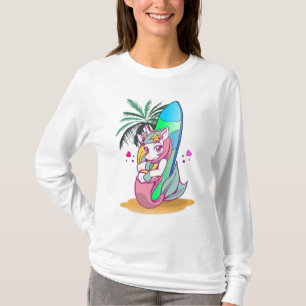 T-shirt Unicorne avec planche de surf sur la plage