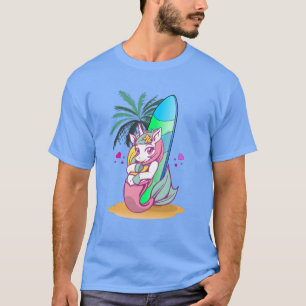 T-shirt Unicorne avec planche de surf sur la plage