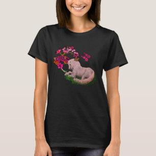 T-shirt Unicorne Blanche Et Fleurs