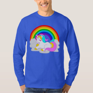 T-shirt Unicorne blanche sur Cloud Rainbow Homme's Long Sl