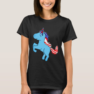T-shirt Unicorne Bleu Patriotique USA Drapeau Mane Carton