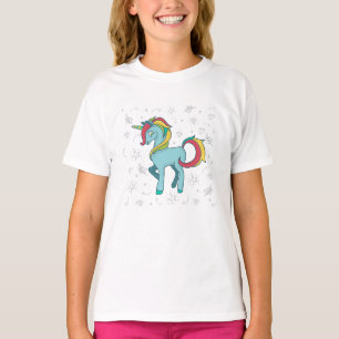 T-shirt Unicorne bleue avec Doodles