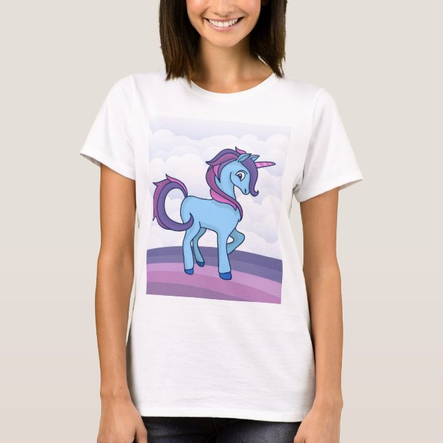 T-shirt Unicorne Bleue Kawaii (Devant)