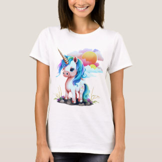 T-shirt Unicorne colorée adorable avec Mane Jouant