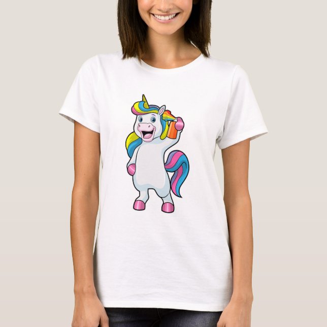 T-shirt Unicorne comme coiffeur avec aérosol (Devant)
