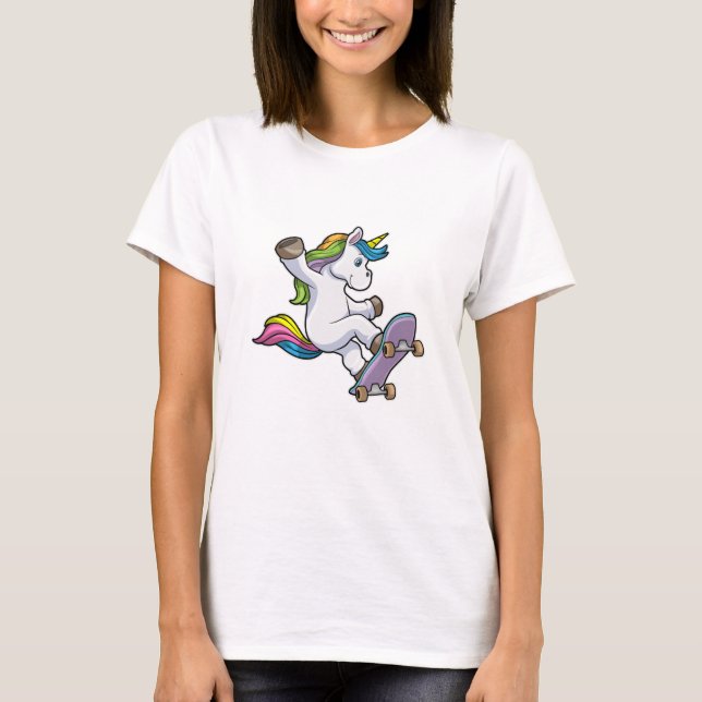 T-shirt Unicorne comme patineur avec skateboard (Devant)