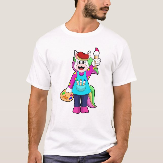 T-shirt Unicorne en tant que peintre (Devant)