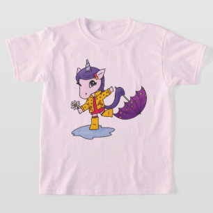 T-shirt Unicorne florale rose mignonne et simple en Rainco
