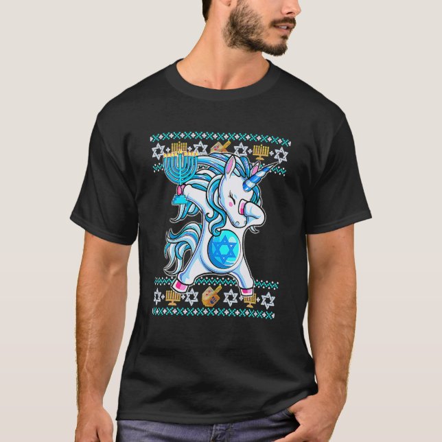 T-shirt Unicorne juive juive Hanoukka Pyjama Girl (Devant)