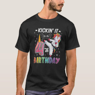 T-shirt Unicorne Karate 4E Anniversaire Quatre 4 Ans Taekw
