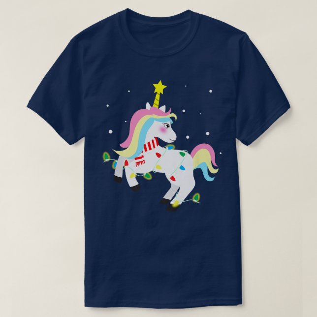 T-shirt Unicorne Noël Fairy Lights hiver (Design devant)
