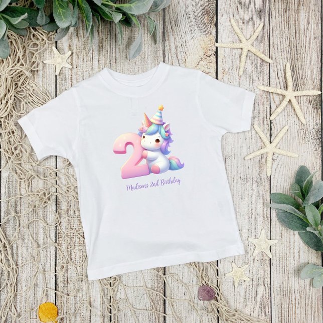 T-shirt Unicorne personnalisée 2e Deuxième Filles Annivers (2nd Birthday Unicorn Toddler Girls Birthday T-shirt)