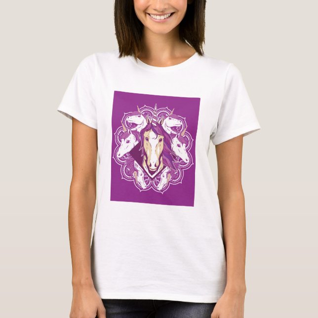 T-shirt Unicorne pourpre Mandala (Devant)