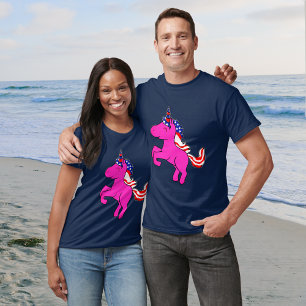 T-shirt Unicorne rose Patriotique USA Drapeau Mane Art Uni