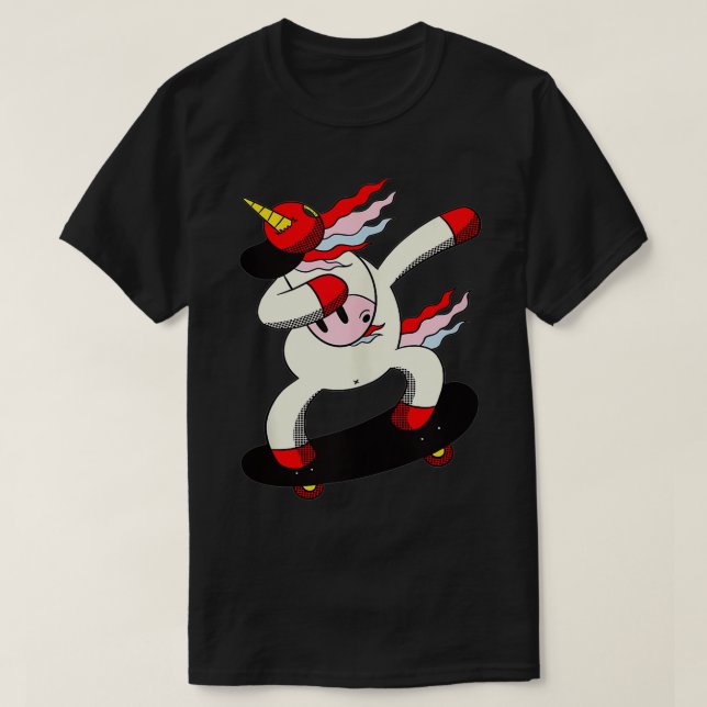 T-shirt Unicorne Skateboard Dabbing Skater Roll Fun Party  (Design devant)