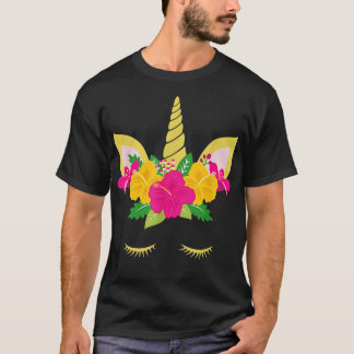 T-shirt Unicorne Tropicale Été Avec Hibiscus Fleurs TShi