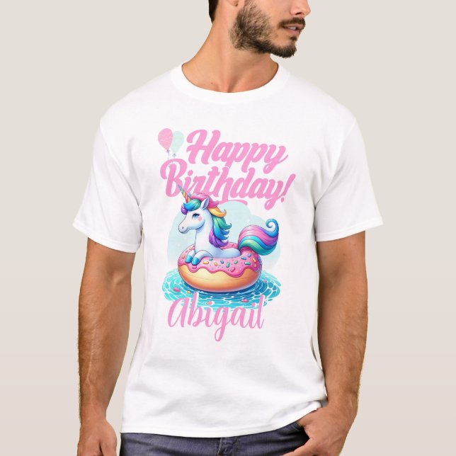 T-shirt Unicorne Whimsical Donut mignonne Rainbow Pool Par (Devant)