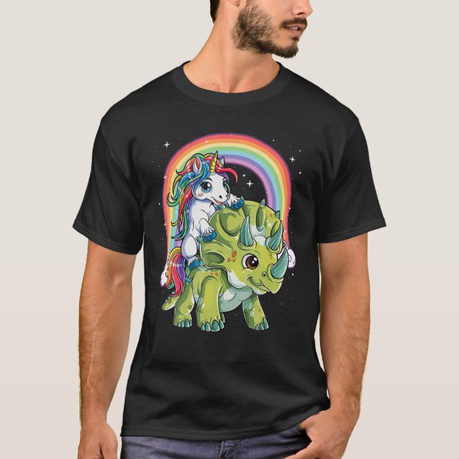 T-shirt Unicorns équitation Dinosaur Triceratops Fête des  (Devant)