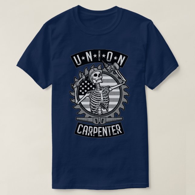T-shirt Union Carpenter Skeleton USA Drapeau Woolworker Go (Design devant)