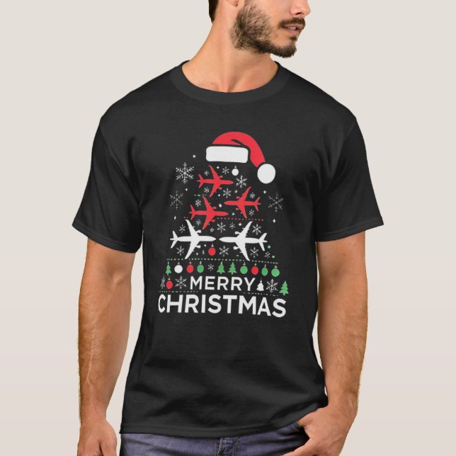 T-shirt Unique Airplane Christmasree Design for Aviation E (Devant)