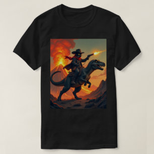 T-shirt Unique Cat Cowboy équitation Dinosaur Cat Cowboy