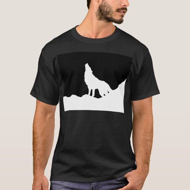 T-shirt Unique Noir & Blanc Pop Art Wolf Silhouette (Devant)