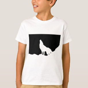 T-shirt Unique Noir & Blanc Pop Art Wolf Silhouette