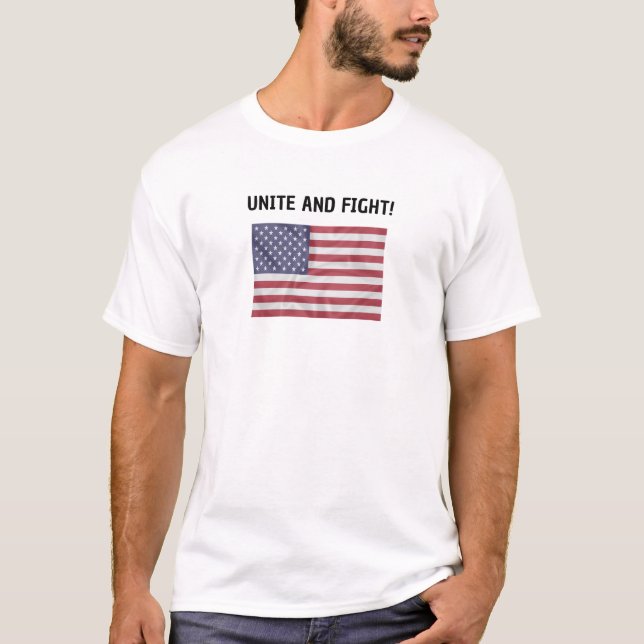 T-shirt UNIS ET COMBATTANTS ! Avec drapeau américain, lett (Devant)